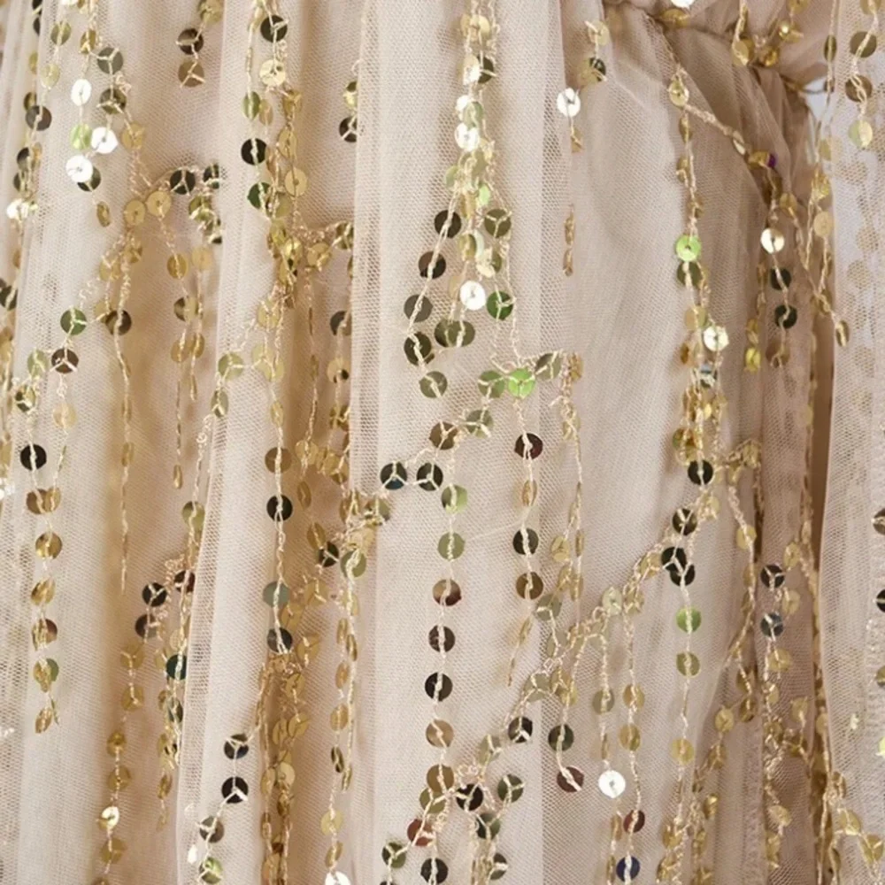 Women’s midi sequin evening gown dress size Medium cream gold sparkle